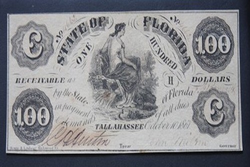 $100 1861 Tallahassee State of Florida